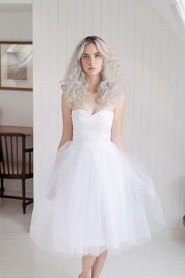 Abito da Sposa Cerniera Senza Maniche A-Line in Tulle Sotto Ginocchio Cuore