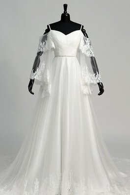Robe de mariée croisade bretelles spaghetti de traîne moyenne avec zip textile en tulle