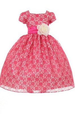 Robe de cortège enfant ligne a encolure en carré avec fleurs avec manche courte