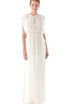 Robe de mariée informel avec manche courte avec chiffon col ras du cou