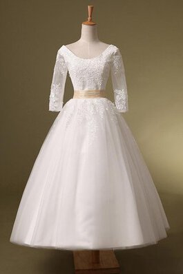 Abito da Sposa Allacciato con Festone in Pizzo con paillette con Maniche Lunghe A-Line