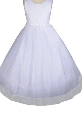 Abito da Cerimonia Bambini in Tulle A-Line con Fiore Senza Maniche Tondo