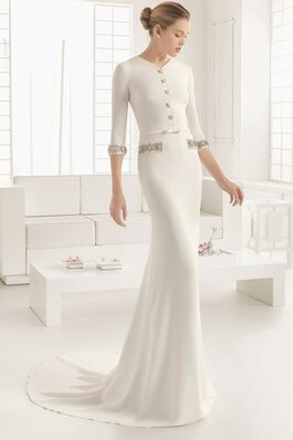 Abito da Sposa Tubino Semplice con Perline con Tre Quarti Lunghezza Maniche Bassa V-Scollo