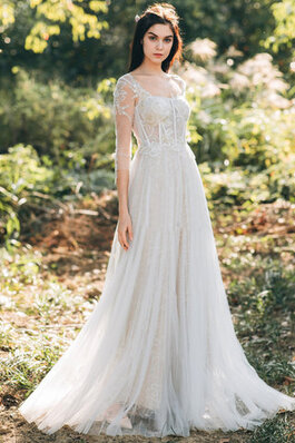 Abito da sposa in tulle naturale vintage all aperto sbalorditivo in pizzo