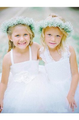 Robe de cortège enfant jusqu'au sol en tulle avec fleurs entrecroisé de princesse