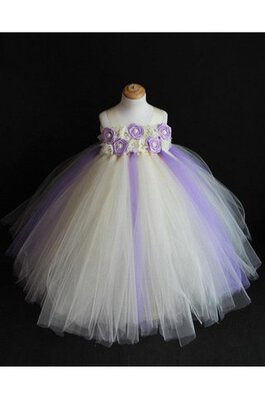 Abito da Cerimonia Bambini Alla Caviglia Senza Maniche con Fiore Ball Gown in Tulle con Piega