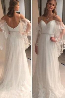 Abito da Sposa sensuale con Piega Senza Maniche in Pizzo Schiena Nuda in Tulle