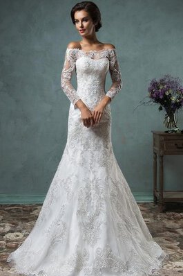 Abito da Sposa con paillette Spazzola Treno Chiffon Coperta Senza Vita in Pizzo a Chiesa