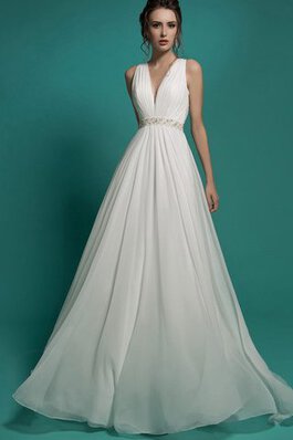 Abito da Sposa in Chiffon con Piega con Perline moda Spazzola Treno A Terra