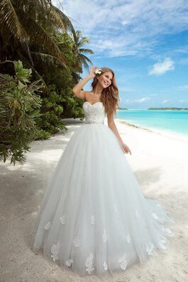 Abito da Sposa Cuore in Tulle Coda A Strascico Cappella con Perline Naturale A-Line