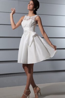 Abito da Sposa Senza Maniche Elegante in Pizzo Bordo Ondulato in Taffeta A-Line