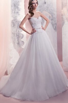 Abito da Sposa A-Line con Applique Naturale Senza Maniche con Perline Allacciato