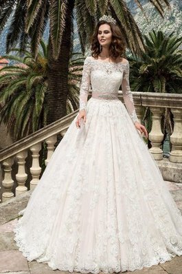 Abito da Sposa Coda A Strascico Corto con Piega radiosa con Applique con Fiore con Bottone