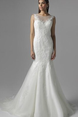 Abito da Sposa Senza Maniche con Perline A Terra in Pizzo Naturale in Tulle