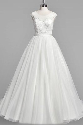 Robe de mariée naturel avec manche courte avec perle col u profond en tulle