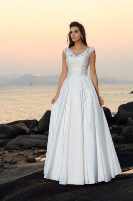 Elegante Vestido de Novia en Tafetán de Imperio Cintura de Largo de Hasta el suelo