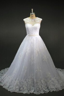 Robe de mariée naturel de traîne moyenne a-ligne longueur au ras du sol avec perle