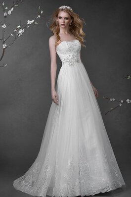 Abito da Sposa Naturale in Tulle Cuore Allacciato con Fiore Lungo