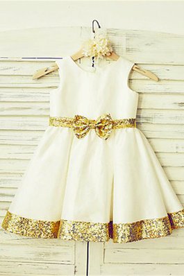 Robe de cortège enfant naturel avec fleurs en satin avec zip manche nulle