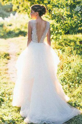 Abito da Sposa in Tulle Vintage Tondo con Fiocco Coda A Strascico Corto Romantico