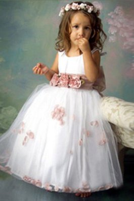 Abito da Cerimonia Bambini Lunghi Principessa con Fiore Senza Maniche in Tulle