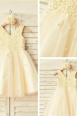 Robe de cortège enfant naturel de princesse ligne a en tulle avec sans manches