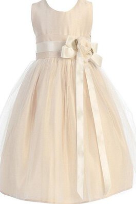 Robe de cortège enfant avec sans manches avec nœud à boucles avec fleurs a-ligne