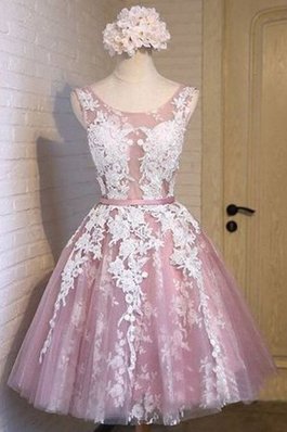 Abito homecoming tondo con applique a-line in tulle stupefacente principessa