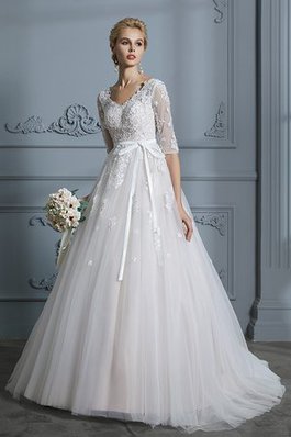 Vestido de Novia de Corte Evasé en Tul de Dulce de Escote en V