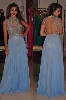 Robe de bal longue avec perle a-ligne de col haut en chiffon