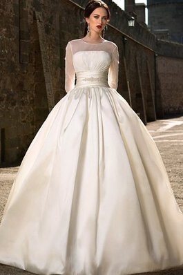 Vestido de Novia en Tul de Abalorio de Escote redondo de Manga de longitud 3/4 de Fajas