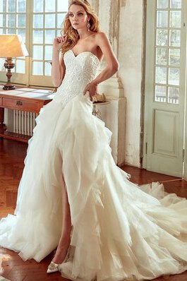 Abito da Sposa con Spacco Davanti Cuore sensuale in pizzo con Increspature con Increspato