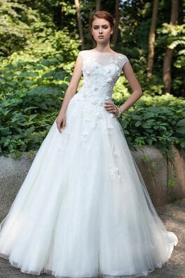 Vestido de Novia de Corte Evasé de Cola Corte de Baja escote en V de Flores de Largo