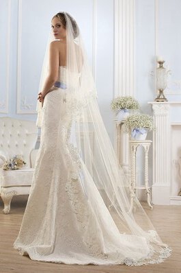 Abito da Sposa con Applique senza spalline in pizzo Sirena Lungo Naturale