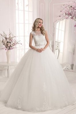 Abito da Sposa con Applique Coda A Strascico Corto Lungo Schiena Nuda Barchetta con Cristino