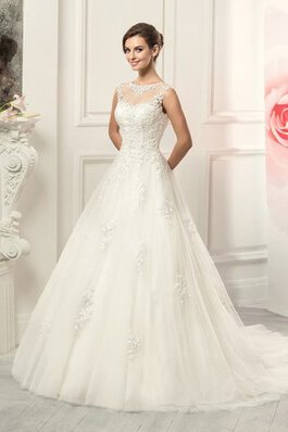 Abito da Sposa decorato con Applique A Terra Naturale Senza Maniche in Tulle