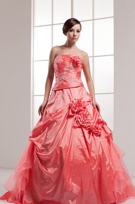 Abito Quinceanera con Stropicciato con Fiore Ball Gown con Applique con Perline Senza Maniche