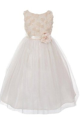 Robe de cortège enfant naturel plissage avec nœud avec fleurs longueur au ras du sol