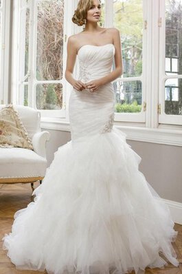 Abito da Sposa con Increspature lusso Senza Maniche in Tulle con Increspato Allacciato