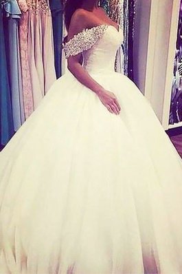 Abito da Sposa Spazzola Treno Ball Gown Fuori dalla spalla in Tulle con Perline