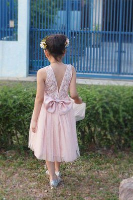 Abito da Cerimonia Bambini in pizzo con Fiocco Tondo con Piega in Tulle A-Line