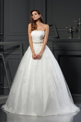 Elegante Vestido de Novia de Corte Evasé de Largo de Apliques de Imperio Cintura