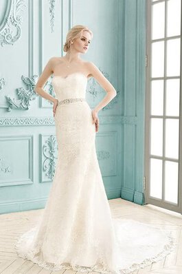 Vestido de Novia de Corte Recto en Encaje de Escote Corazón de Natural de Cristal