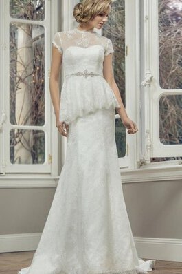 Robe de mariée delicat avec manche courte col ras du cou jusqu'au sol elevé