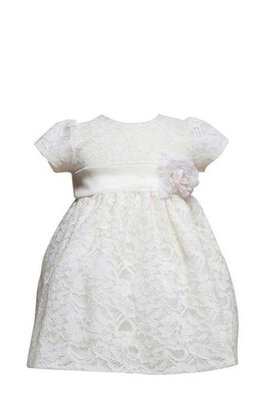 Robe de cortège enfant encolure ronde avec décoration dentelle avec fleurs avec manche courte