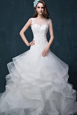 Abito da Sposa in Pizzo con Fiore con Perline in Organza in Tulle in Raso