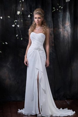 Abito da Sposa Allacciato Semplice in Chiffon Coda A Strascico Corto Tubino Cuore