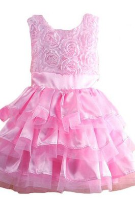 Abito da Cerimonia Bambini Senza Maniche Cerniera A-Line in Taffeta con Fiore in Tulle