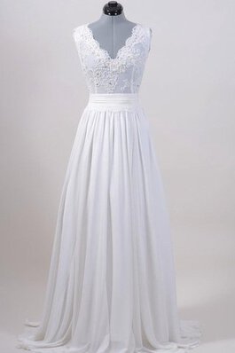 Robe de mariée festonné avec ruban ceinture en étoffe v encolure longueur au ras du sol