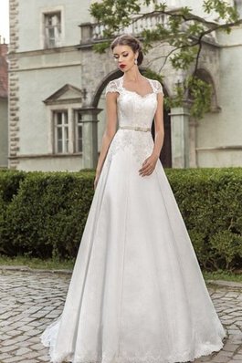 Elegante Vestido de Novia de Corte-A de Apliques de Manga corta de Cola Barriba